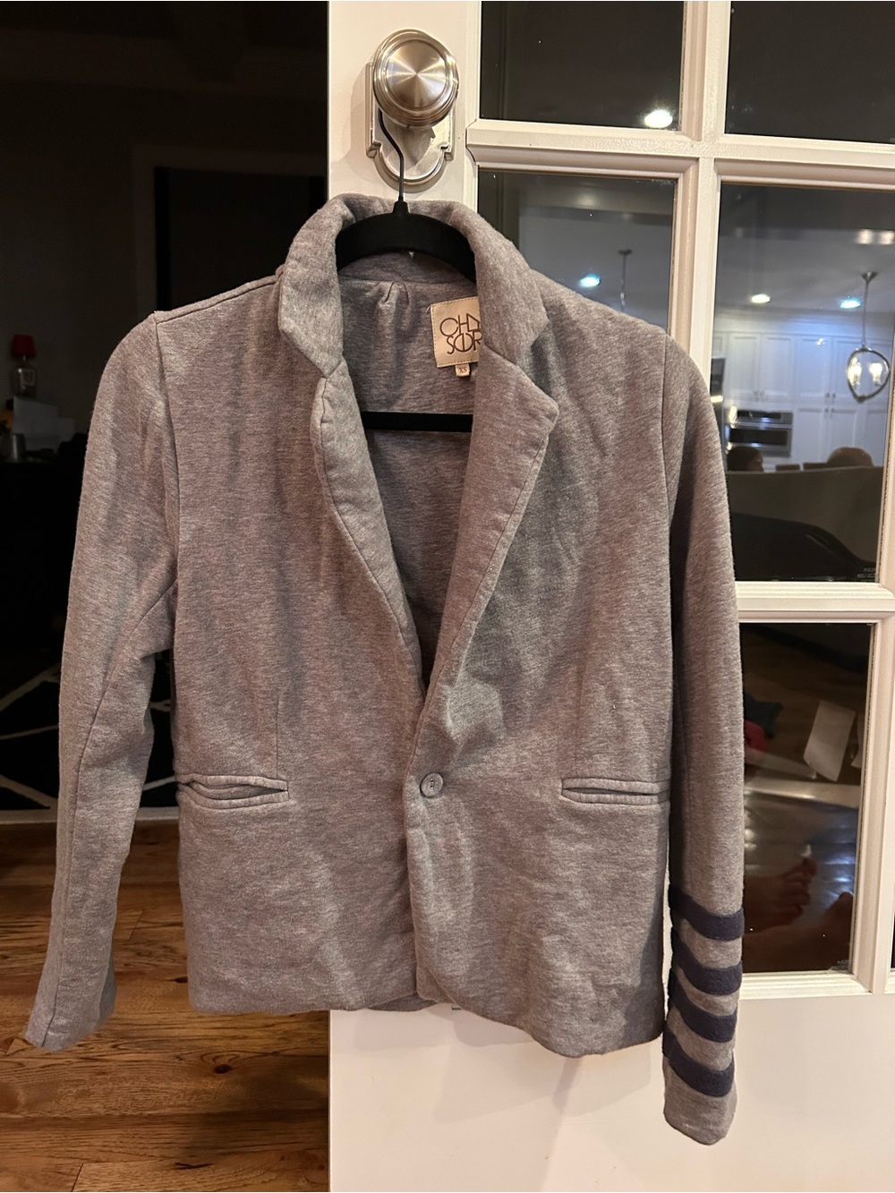 Chaser Gray Knit Blazer with Navy Sleeve Stripes